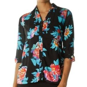 Anthropologie Maeve Black Floral Button Down Blouse Woodland Walk Sz 4